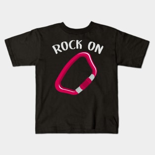 Rock on pink carabiner Kids T-Shirt